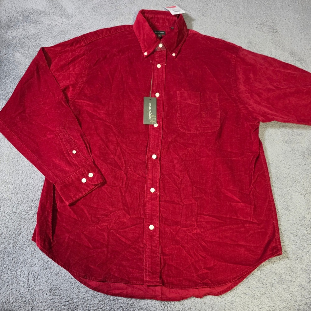 Henry Cotton's Mens Large Shirt Red Corduroy Button Down Long Sleeve Pocket